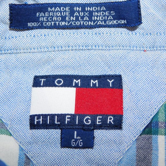 Vintage 90s Tommy Hilfiger Mens L Plaid Button Front Short Sleeve Shirt - Picture 2 of 10